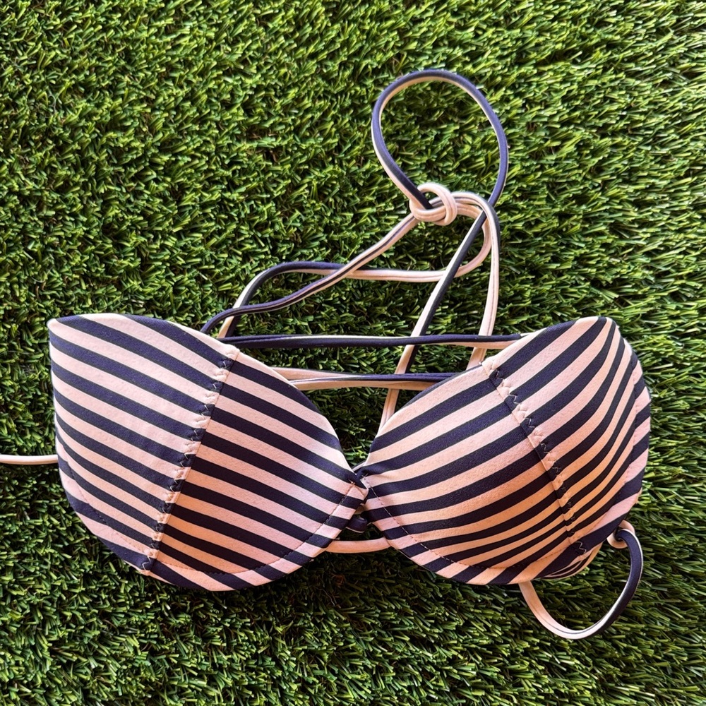 Acacia Swimwear Cream and Navy Bikini Top